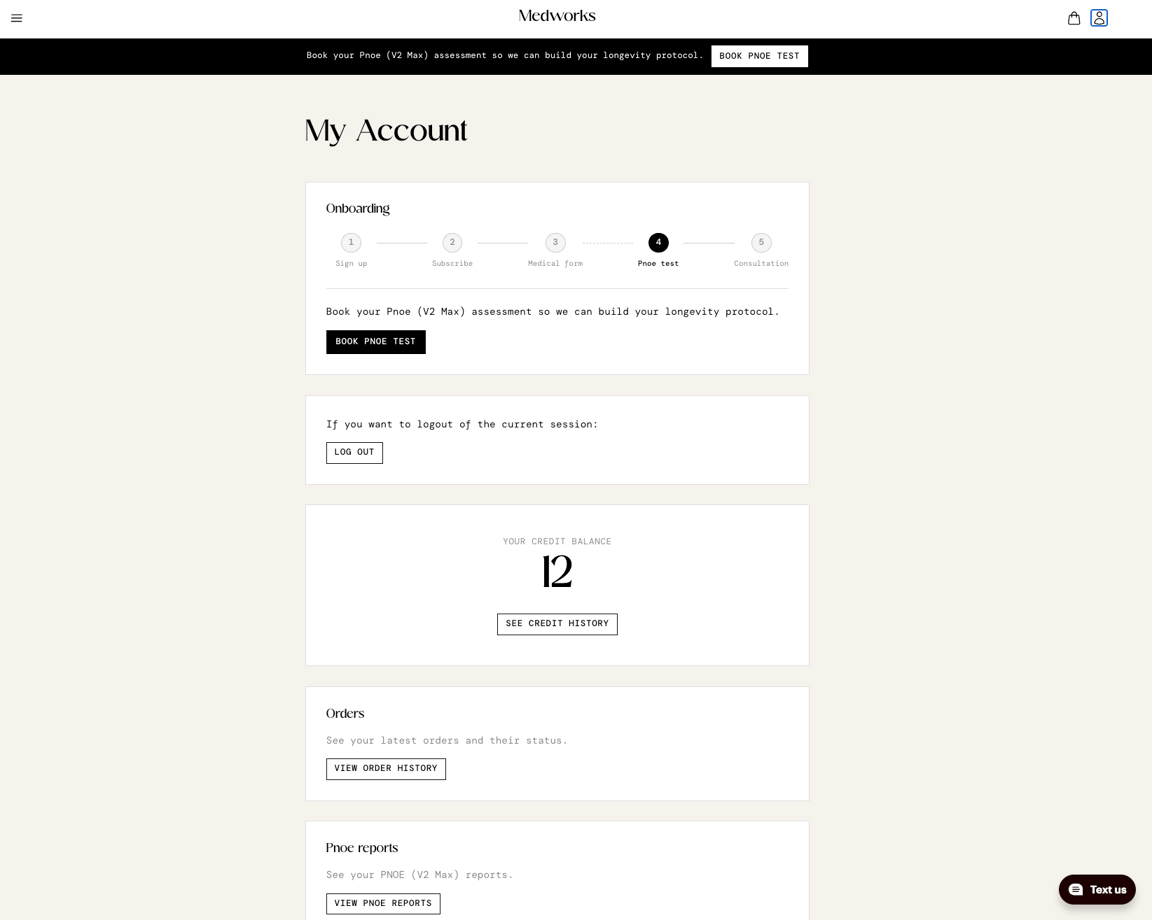 Medworks member account showing the credit balance, orders and reports