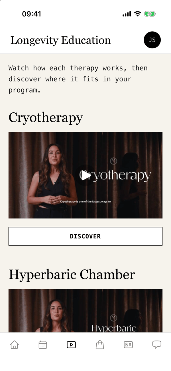 Medworks app Education tab with therapy videos